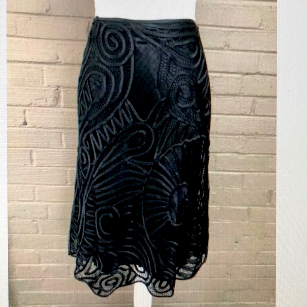 Lafayette 148   Black  Mesh Overlay Skirt Silk 10P